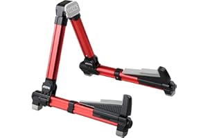 Foldable Guitar Stand, Meeland Universal A-Frame Guitar Stand, Adjustable and Portable Guitar Rest for Acoustic Guitars,Electric Guitars, Bass and Ukulele Ideal for Stage and Home/Red