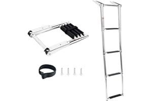DASMARINE DasMorine 4 Step Telescoping Boat Ladder, Stainless Steel Pontoon Boat Ladder, Extendable Deck Ladder for Marine Yacht Boat with Retaining Strap, Rated to 900 lbs /408kg