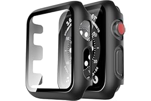TAURI 2-częściowy futerał ochronny na ekran kompatybilny z Apple Watch 42 mm Serie 3 2 1, szkło hartowane [pełne pokrycie] iWatch 42mm - czarny