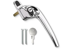 Bwintech 1 Pcs Offset Polished Chrome UPVC Zinc Window Handle, Right Hand, 43mm Spindle for Indoor and Outdoor UPVC Window