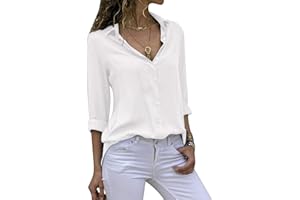 Cassiecy Damen Bluse Chiffon Elegant V-Ausschnitt Langarm Casual Oberteile Hemd Lose Langarmshirt Tops