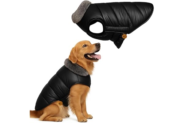 Sage Square Dog Jacket Winter Coat with Fur Collar, Light Weight, Ultra Warm Windproof, Waterproof Dog/Puppy for Cold Weather, Thicker Fleece Jacket (Black, Large - 26inch)