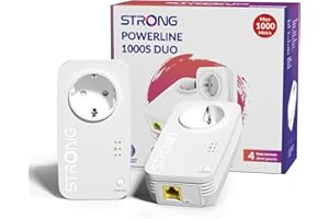 STRONG AV1000 Adaptador Powerline con Enchufe, Repetidor Ethernet PLC HomePlug AV2, Puertos Gigabit, Enchufe Integrado, Plug & Play, Modo de Ahorro de Energía, Internet por Red Electrica (PL1000S)