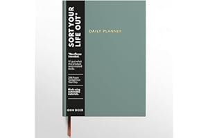 Ohh Deer Daily Planner Notebook A5 - To Do List Notebook - 288 Page Undated Organiser Planner - Hourly Planner, Notes Page - A5 2024 Diary for New Job, Home or University - Sage Green
