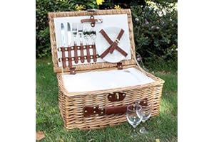 Home-ever Willow 2 Person Picnic Basket/Hamper With Cooler Compartment (Natural Steamed)