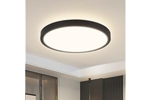 cupgow Lampa sufitowa LED płaska okrągła - czarna Lampa sufitowa Ø18cm Lampy kuchenne 15W 4000K Nowoczesna prosta lampa Ultra cienka do sypialni Salon Kuchnia Biuro Piwnica Balkon