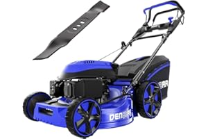 DENQBAR Tondeuse à gazon à essence DQ-R53, 7 en 1, largeur de coupe 53 cm, broyeur, tondeuse, entraînement de roue, panier collecteur d'herbe 65 L, hauteur de coupe 25-75 mm, lame de rechange incluse