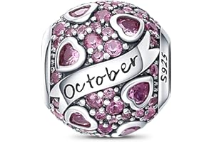 LONGLUCK Birthstone Charm argento 925 Bead Charm da Donna,Ciondolo Donna Argento Fascino per Bracciali e Collane Pietra Portafortuna regalo di compleanno