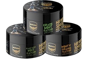 MUFASA Premium Herbal Hookah Molasses in Grape-Mint, Paan Kiwi Mint, Minty Orange Flavors(100% Nicotine and Tobacco Free) Pack of 3