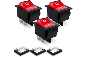 Innfeeltech Mini Interruptor Basculante 3 Piezas Rojo KCD4-101 Interruptor de 4 Pines y 4 Posiciones con 3 Tapas Estancas