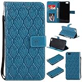 BONROY Oppo R9s Case, Oppo R9s Leather Wallet Case Embossing Pattern Design Leather Flip BookStyle Phone Cover Magnetic Folio Wallet Bag Case Cover for Oppo R9s-(Rattan flowers-blue)