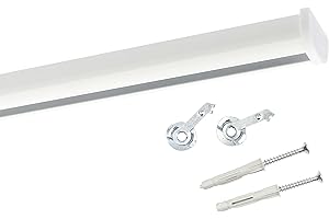 Deco-Raum Gardinenschiene auf Maß Aluminium Innenlauf eckig flach Deckenbefestigung Vorhangstange Flächenvorhang Schiene Innenlaufstange für Vorhänge mit Spannriegel weiss 260cm geteilt Round