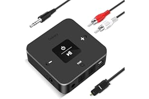 Golvery Bluetooth 5.0 Transmitter Receiver for TV, 2 in 1 Bluetooth Aux Adapter for PC/DVD/MP3/Car/Home Stereo/Speaker/Gym, Optical/RCA/AUX Connection, 25 Hours Playtime, Pair 2 Devices Simultaneously