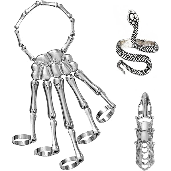 Bracelet Main Squelette Crâne Métal - Style Punk Halloween - Réglable - Cadeau Homme Femme - Accessoire Fête