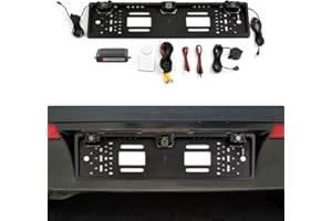 VISLONE Caméra de Recul 12 LED pour Caméra de Recul avec Cadre de Plaque d'Immatriculation Européenne avec Capteur de Stationnement par Système de Radar de Recul