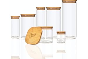 bambuswald© Barattolo con Coperchio Ermetico in 100% Bambù Ecologico, Vasetto di Vetro Ideale per Spezie, Erbe Aromatiche, Caffè, Tè, Provviste, Müsli, Pasta, Lavabile in Lavastoviglie, 700 ml