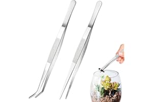 KEPKKU 2 Stück Aquarium Pinzette Lang - Werkzeug Set Mit Gerader & Gebogener Pinzette 25 cm, Stumpfe Edelstahl Futterzange für Reinigung/Kochen - Aquascaping Set