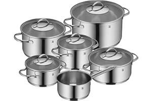 WMF Aparto Vorteils Topfset Induktion 6-teilig, Kochtopf Set mit Glasdeckel, Cromargan Edelstahl poliert, Induktions Töpfe Set unbeschichtet, spülmaschinengeeignet (Topf-Set, 6-teilig)