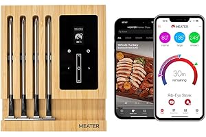 ‎MEATER MEATER Block | Premium Kabelloses Smart-Fleischthermometer | Ofen Grill Küche BBQ Smoker Rotisserie | Bluetooth und WiFi Digitalverbindung | 50+ Rezepte in der App