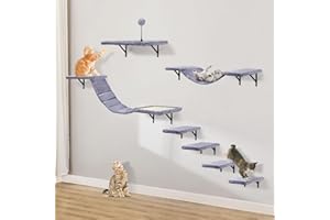 AFYHA Set da parete per gatti con albero di gatto, amaca da parete, per gatti e gatti (grigio)