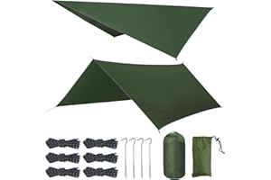 PLAPOT Bâche Anti-Pluie 3x3m, Camping Tarp Imperméable Camping Bâche Rain Tarp Léger Portable Hamac Tarp Fly Toile de Tente Anti UV Contre la Pluie Bâche De Camping Étanche pour Camping et randonnée