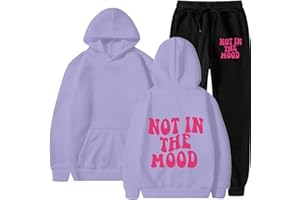 Foweknow Jogging Suit Men's Not In The Mood Print Tracksuit 2 Piece Unisex Tracksuit Y2K Hip Hop Streetwear Loose Hoodie and Jogging Bottoms Suit Two Piece Loose Fitness Suit Two Piece