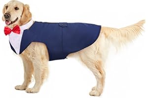 PUMYPOREITY Vestito Cotone per Cani Maglietta Shirt Cani Cappottino Completo Elegante con Papillon Abbigliamento Costume per Cani Feste Halloween Matrimoni Compleanno Natale(Blu, XXL)