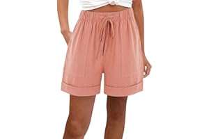 BIKETAFUWY Short Femme Ete Uni Ample en Coton et Lin Short Sport Femme Short Femme Chic d'été Large Fluide Short Travail Femme Grande Taille Elastique avec Poches Ample Casual Jogging Pantalon Court