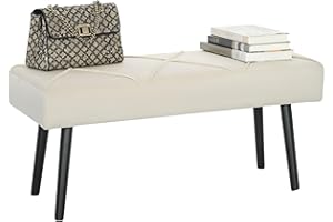 HOMCOM Taburete Pie de Cama Multifuncional, Banco Pie de Cama Moderno, Banco Dormitorio con Asiento Acolchado y Patas de Acero, Carga 120 kg, para Entrada, Pasillo, Salón, 100x36x45 cm, Blanco Crema