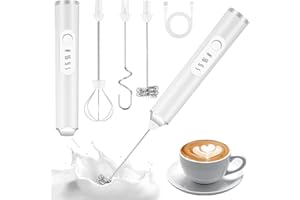 TIDEVAN 3 en 1 Mousseur à Lait Électrique Mousseur à Lait électrique Portable Mousseur à Lait USB Rechargeable, Mini Batteur avec 3 Fouets, Réglable en 3 Vitesses, pour Latte, Cappuccino, œuf(Blanc)