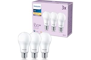 Philips - Bombilla LED A60 13W (Eq. 100W) 1521 lúmenes, casquillo E27, Luz Blanca Cálida (2700k) - Pack 3 Bombillas