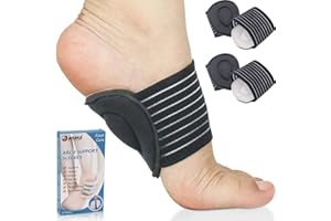 Ailaka 2 Pair Arch Support Braces, Compression Cushioned Plantar Fasciitis Sleeves for Pain Relief & Sore, Flat Feet, Heel Spurs (Black & Grey, One size fit all)