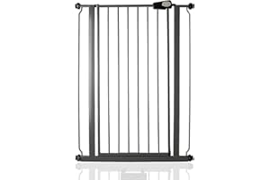 Safetots Cancello di Sicurezza Extra Alto in Metallo con Chiusura a Pressione, 75 cm - 82,6 cm, Grigio Ardesia, Altezza 104 cm, Cancello per Scale Extra Alto, Cancello per Bambini Alto