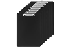 IXYDOR 7 Pièces Porte bloc A4 avec Pince, Porte Documents Plastique avec Clip en Métal et œillet de Suspension Rétractable, Fixe Jusqu à 80 Feuilles, Clip Planches pour L'école, La maison, Le Bureau, Noir