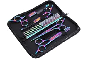 YOUTHINK Zestaw nożyczek do strzyżenia psów, zestaw 5 kolorowych nożyczek do strzyżenia zwierząt ze stali nierdzewnej i szybkiego cięcia z nożyczkami do strzyżenia i grzebieniem toaletowym