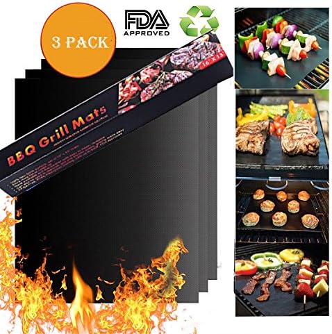 TOOGOU Non-stick BBQ Grill Mat - FDA Approved, Easy to Clean and Reusable - Essential Grilling Accessories for Home Cooks and Grillers, Set of 3
