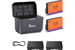 Vemico 360 X5 Cargador de Batería Kit 2 X 2800mAh 360 One X5 Baterías LED de 2-Canales Tipo-C Interfaz de Carga X5 Cargador para 360 One X5 Cámara(Atención: No es Resistente al Agua)