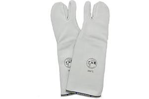 Erre4M Guanti da Forno 3 Dita Polso da 25 cm Professionali in Pelle da 300°C