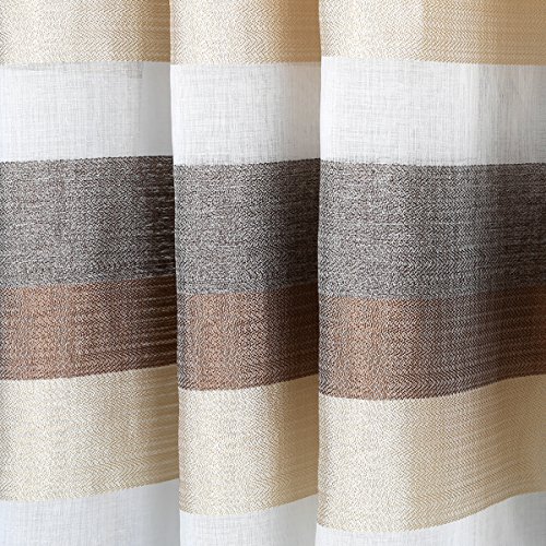 Gräfenstayn Ösenvorhang / Dekoschal Stripe 140×245 cm – halbtransparent – Vorhang Gardine Voile Batist (Braun / Beige) - 3