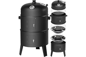tectake® BBQ Charcoal Smoker Grill with Integrated Thermometer, Portable Outdoor Barbecue, Adjustable Vents, Chrome Plated Grates, Barbecue Ideal for Smoke or Steam Cooking - Barrel