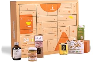 Frühstück Adventskalender 2023 von aboutfood (ehemals Foodist) mit 24 Frühstück-Toppings, (Nuss-) Aufstrichen, Porridges, Tee, Gewürzen uvm. - Geschenk für Paare inkl. Rezepte mit Tipps