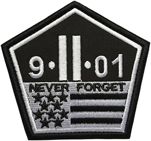 SpaceAuto Never Forget The September 11 Attacks The Pentagon 9/11 Nation Tactical Morale Desert Badge Hook &amp; Loop Embroidery Patch 3.42"3.26" Sized - Black &amp; White