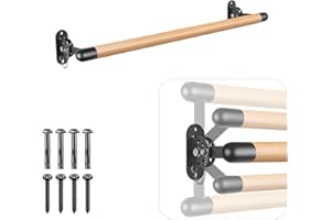 BeneLabel Barre de Ballet, 0.9-2.5M Barre de Danse Murale en Bois Ajustable pour l'équipement d'étirement de Barre d'entraînement à Domicile avec Support Métallique pour Enfants/Adultes, 4cm Diamètre