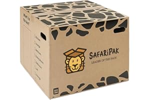 SAFARIPAK - 5 x Extra Large 52cm x 52cm x 40cm Strong Reusable Cardboard Storage Packing Moving House Boxes with Carry Handles and Room List Checkboxes - 108 Litres Capacity