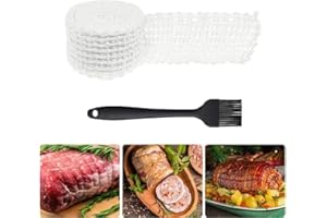 Kiuiom Ham Net, Elastic Rolled Roasting, Roasting Net, Meat Net, Smoking Net, Ham Net, Cooking Accessories for Storage, Hanging, Roasting, Cooking Meat and Ham, 3 m with Oil Brush