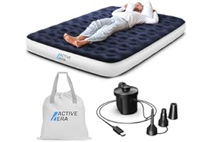 Active Era Materac Dmuchany Samopompujący Podwójny Dwuosobowy z Ładowaną Pompką Powietrza Nadmuchiwany, Wytrzymały Wodoodporny Elektryczny do Spania Namiotu Auta, 150x200cm