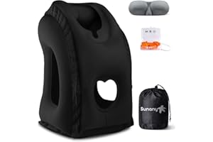 Sunany Nadmuchiwana poduszka pod szyję i poduszka podpierająca głowę, używana do samolotu, samochodu, autobusu, pociągu i biura do spania z bezpłatną maską na oczy/zatyczkami do uszu (czarna)