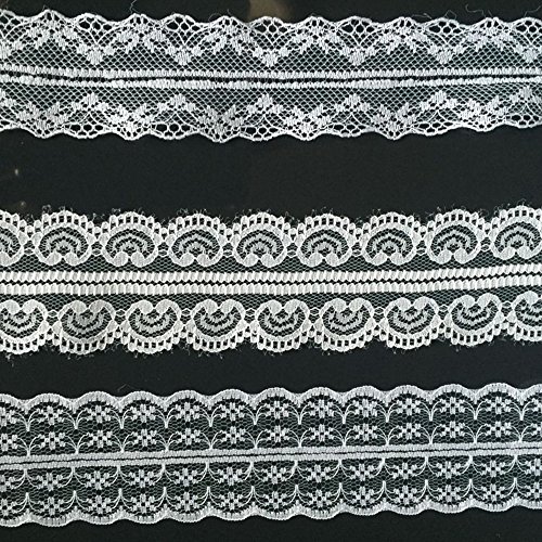 IBuyi 3 x 10 Yards Spitzenbordüre Vintage Spitzenband Weiss Spitzenborte Häkel-Borte Spitze Nähen Deko (# 1,2,3 – 3 PACK) - 2
