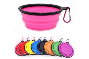 COOLON Collapsible Dog Bowl,Collapsible Dog Water Bowls for Cats Dogs, Portable Pet Feeding Watering Dish,Portable Dog Water Food Bowl with Carabiner (Small(350ML), Pink)