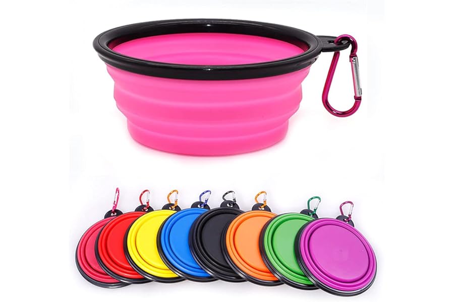 Collapsible Dog Bowl,Collapsible Dog Water Bowls for Cats Dogs, Portable Pet Feeding Watering Dish,Portable Dog Water Food Bowl with Carabiner (Small(350ML), Pink)